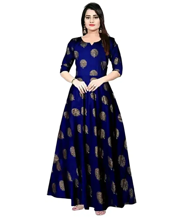 Anarkali Half Sleeves Gown for Women (Royal Blue, M)