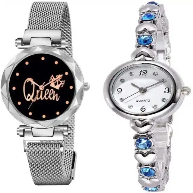 Women's Analog Watches, Pack of 2 (Silver)