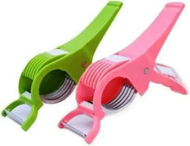 2 in 1 Plastic Vegetable Cutter with Peeler, Pack of 2, Multicolor
