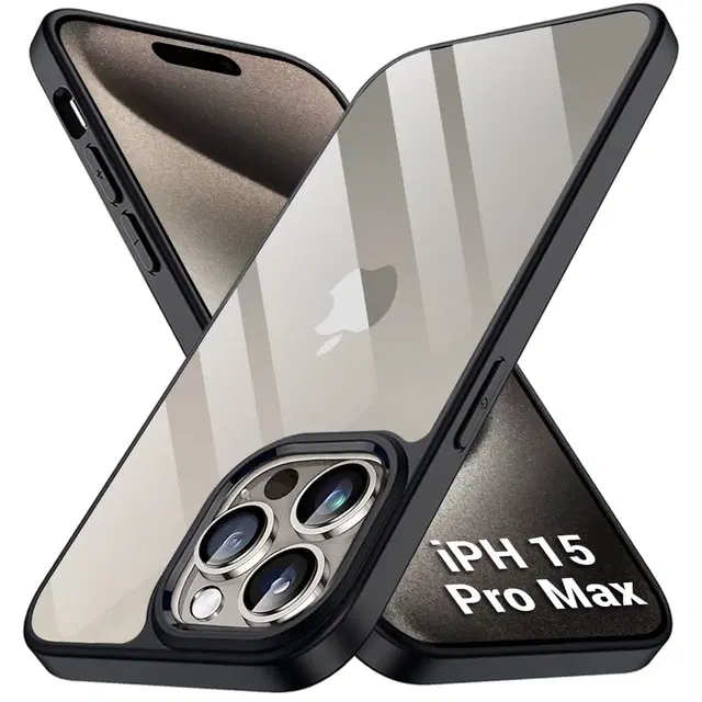 Aramid Fiber Transparent Hybrid Hard Bumper Mobile Back Cover for Apple iPhone 15 Pro Max, Black