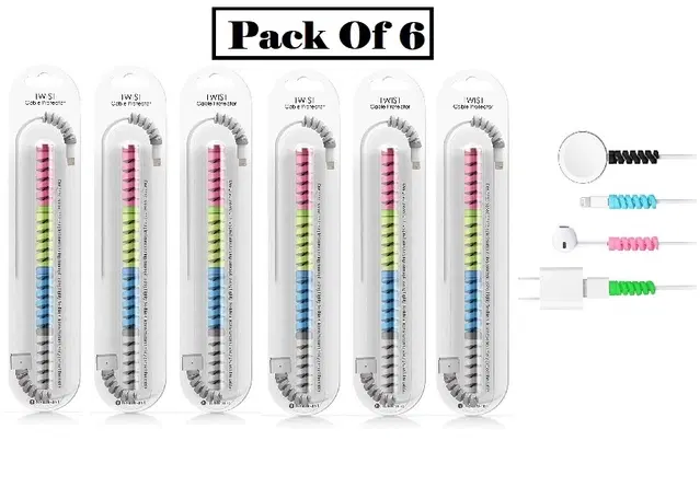 Rubber Spiral 4 Pcs Mobile Cable Protectors, Multicolor, Set of 6