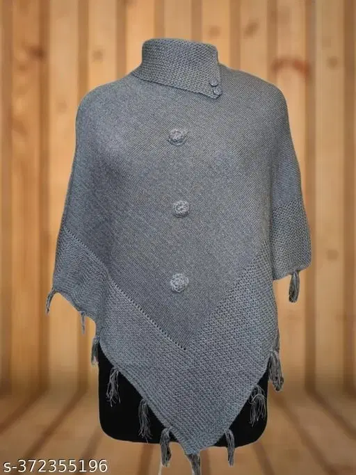 Woolen Poncho for Women (Grey, Free Size)