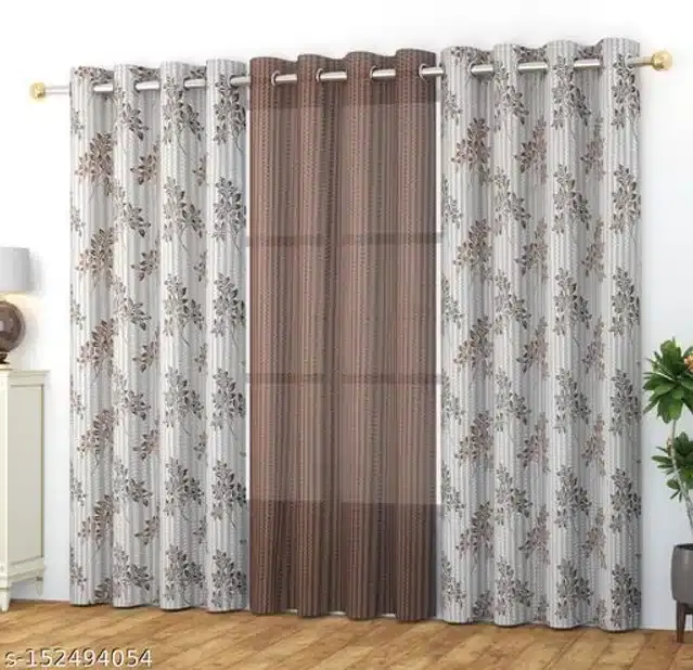 Curtains for Door, Grey, 7 feet, Set of 3