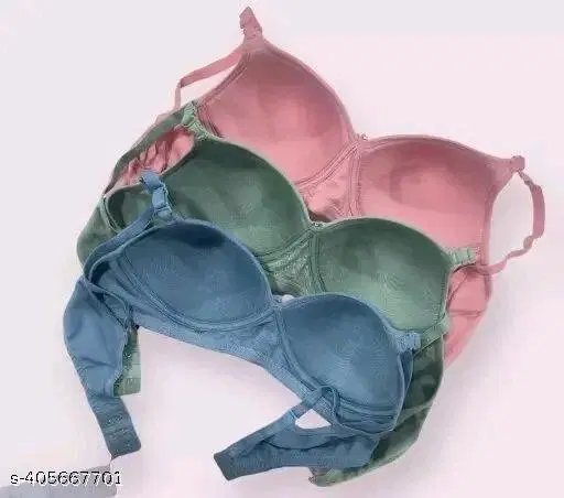 Cotton Solid Bra for Women & Girls, Multicolour, Pack of 3 (36B)