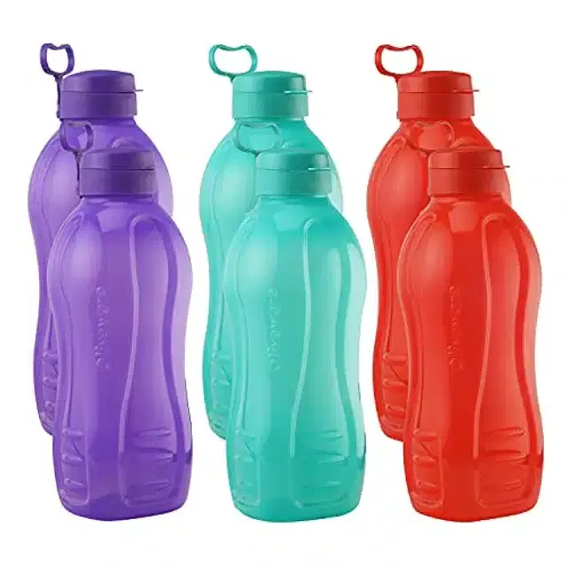 Airtight Plastic Water Bottle with Lid, Multicolor, 2000 ml, Pack of 6