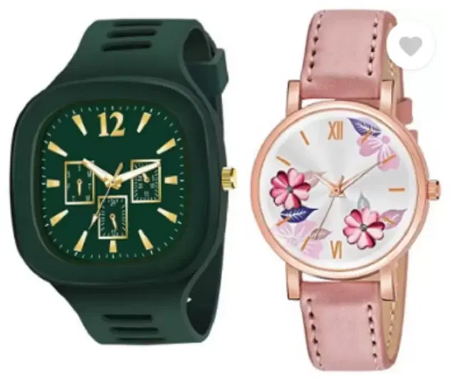 Leather Strap Analog Watch for Women & Girls, Pack of 2 (Multicolor)