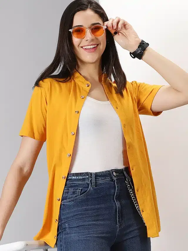 Half Sleeves Shirt for Women (Mustard, M)