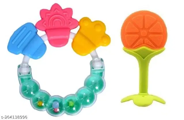 Rattle Toy with Teether for Baby, Multicolor, Set of 2