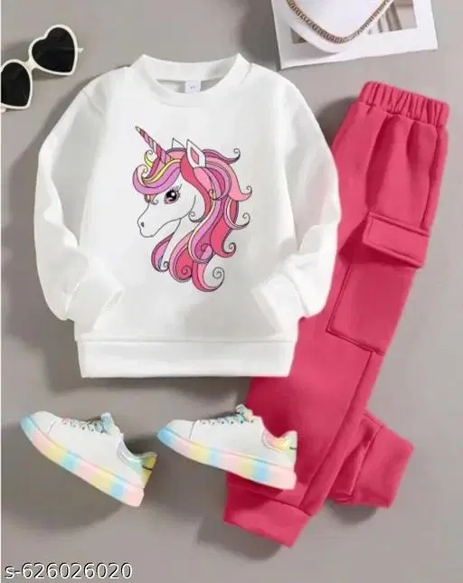 Cotton Printed Clothing Set for Girls, Pink & White (6-12 Months)