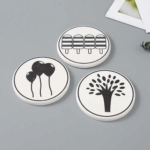 Ximi Vogue Classic Style Black & White Diatomite Round Absorbent Coaster Pack Of 2, X-158