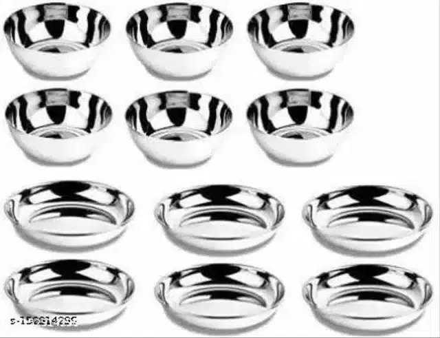 Stainless Steel Bowls, Silver, 300 ml, Pack of 12
