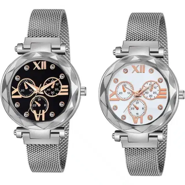 Women's Analog Watches, Pack of 2 (Silver)