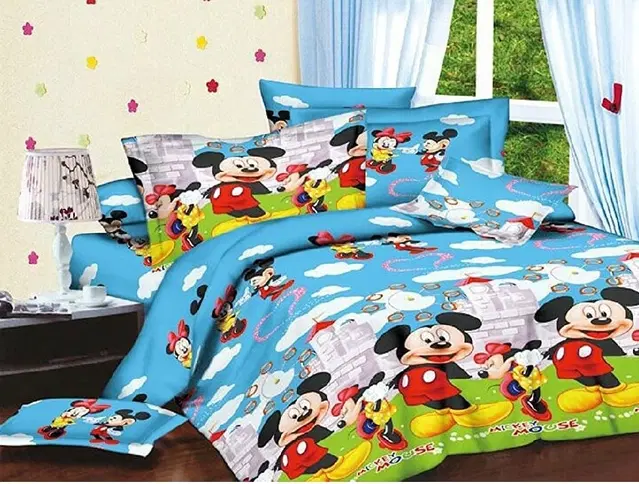 Polycotton Double Bedsheet with 2 Pillow Cover, Multicolor, 90x90 inches