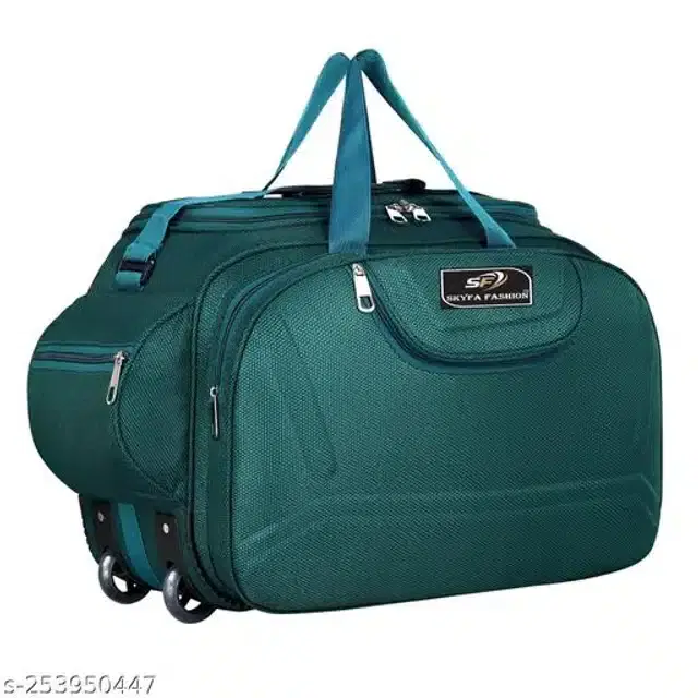 Polyester Strolley Duffel Bag, Teal, 60 L