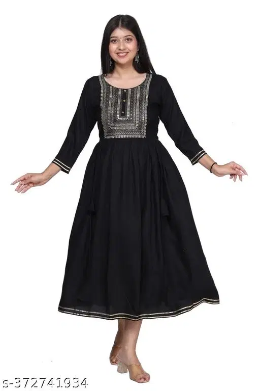 Cotton Kurti For Women, Black (S)