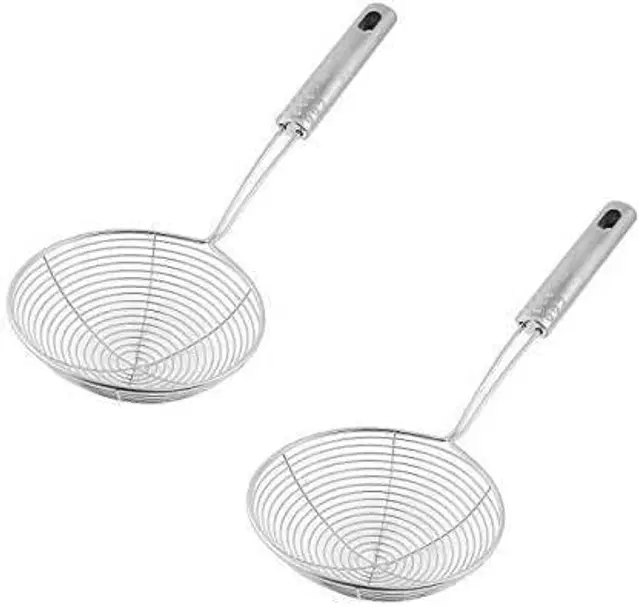 Stainless Steel Premium Quality Deep Fry Strainer, Silver, Pack of 2