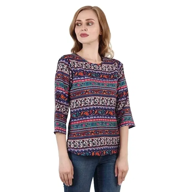 Crepe Floral Print Top for Women, Multicolor (XXL)