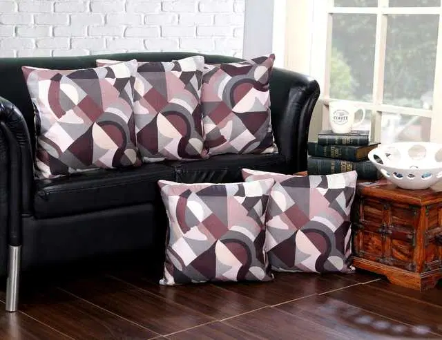 Cushion cover with zip Closure, Set of 5, 16 X 16 Inches, Multicolor, A-339