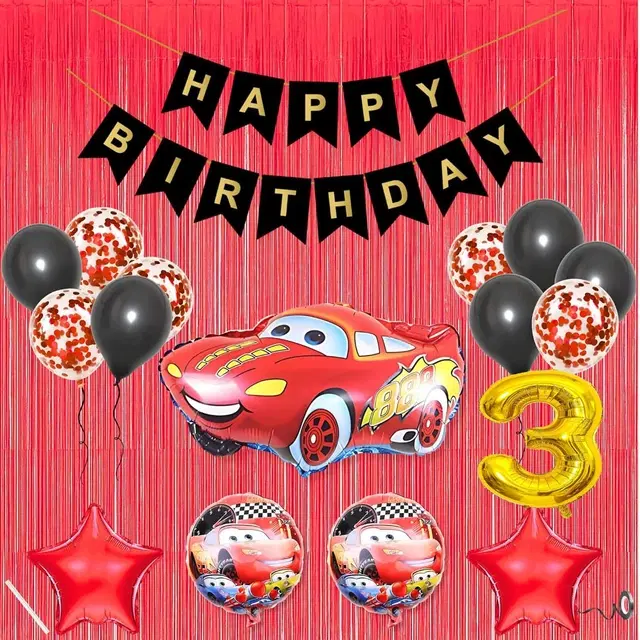 Lightning McQueen Car Theme 3rd Birthday Decoration Kit for Kids (Black)Pcs Of 20 ,(Set Of 1)