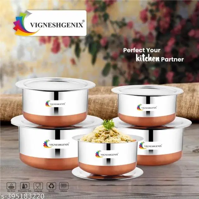 Stainless Steel Copper Bottom Handi Pot Set, Silver, Set of 5