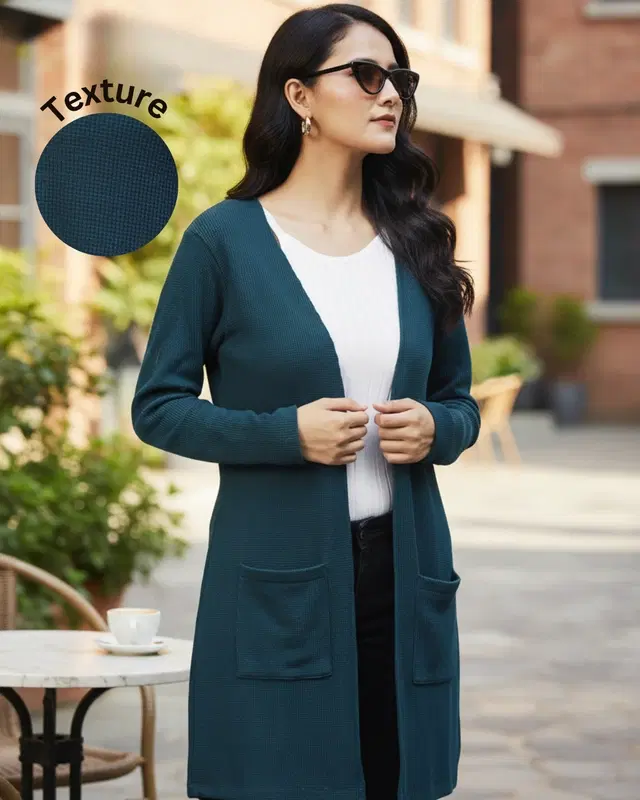 Cotton Shrugs For Women, Teal (Free Size)