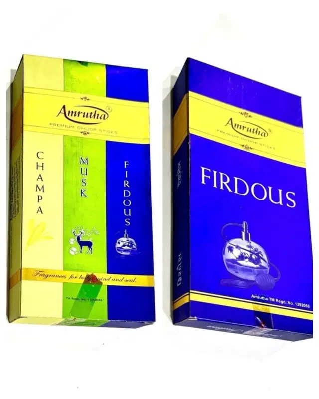 Combo of Amrutha 3 in 1 Champa & Firdous Premium Dhoop Sticks, Set of 2