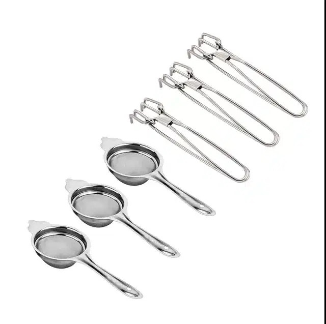 Tea Strainer & Tong, Pack of 6, Silver