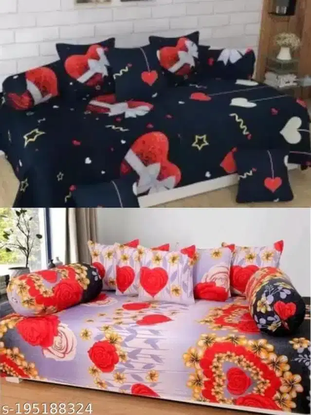 Polycotton Diwan Cover Set, Multicolor, Combo of 2