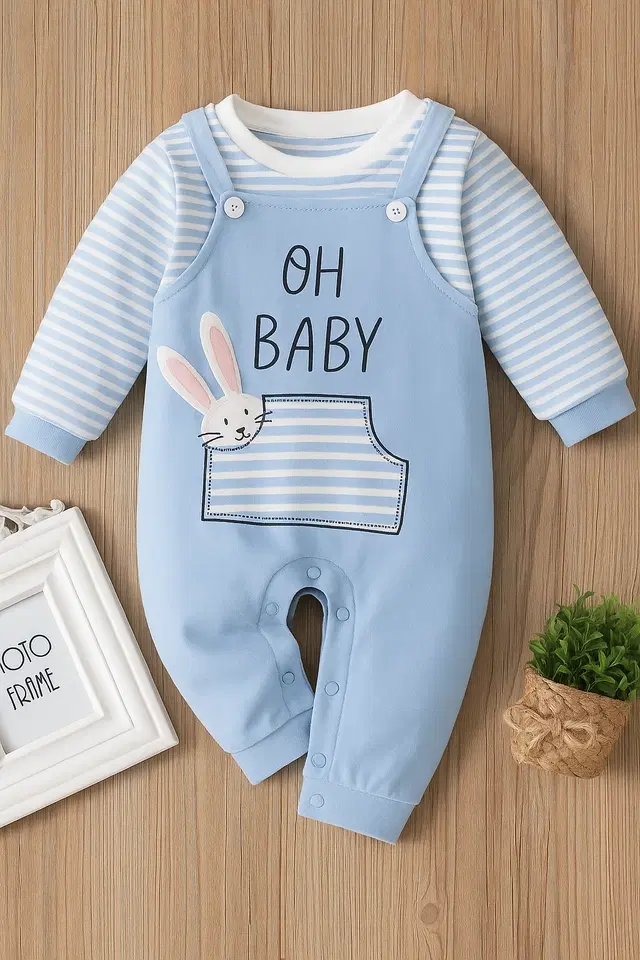 Cotton Printed Dungarees for Boys, Blue (18-24 Months)