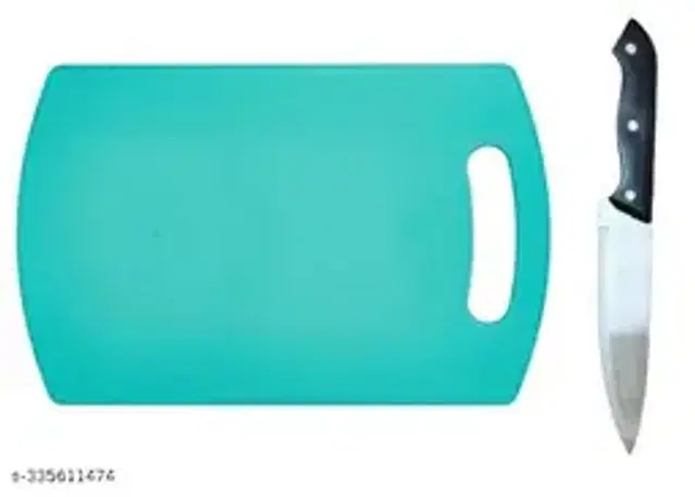 Plastic Chopping Board with Knife, Multicolor, of 1