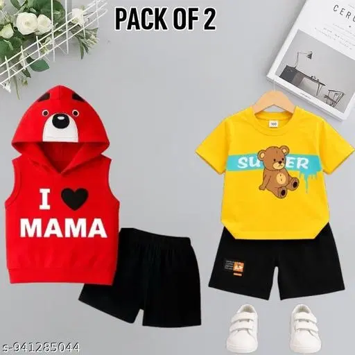 Cotton Clothing Set for Boys, Pack of 2 (Multicolor, 18-24 Months)