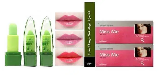AP Seven Seas Gel Aloe Vera Lip Balm Soothing & Moisture Mix+Miss Me Teblet For Female, Pack of 4, AP-121