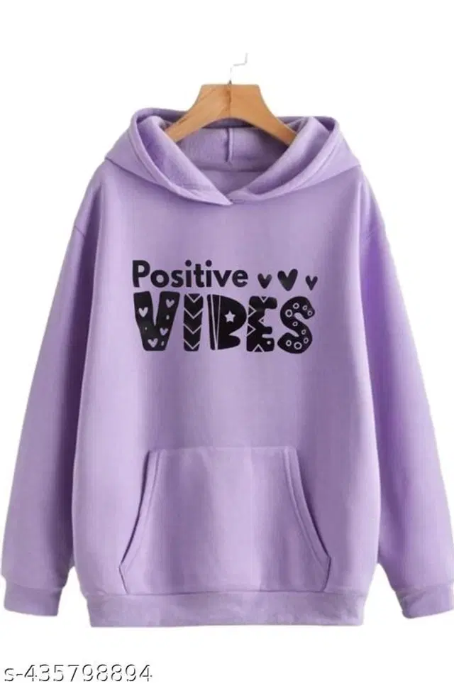 Fleece Printed Hoodie for Women (Lavender, S)