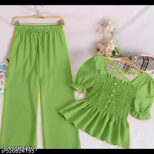 Crepe Palazzo Set for Women (Green, 8-9 Years)