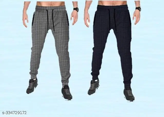 Cotton Trackpants for Men, Pack of 2 (Grey & Navy Blue, 30)