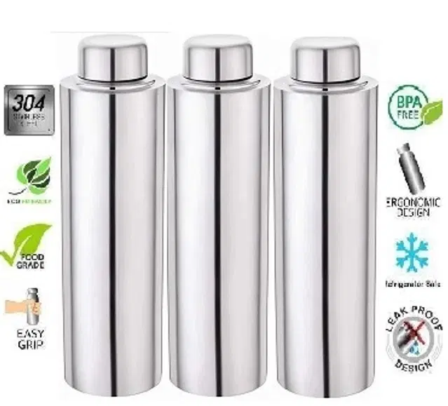 Stainless Steel Water Bottle, Silver, 1000 ml, Pack of 3