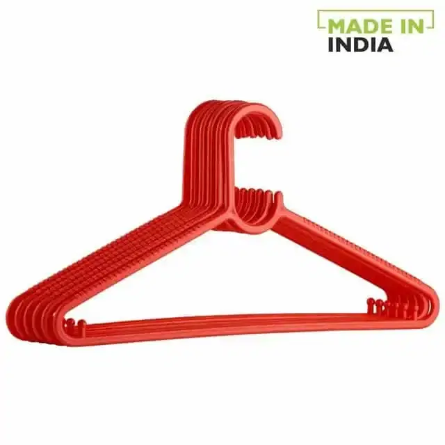 Aravi Plastic Cloth Hangers, Pack Of 12, Red