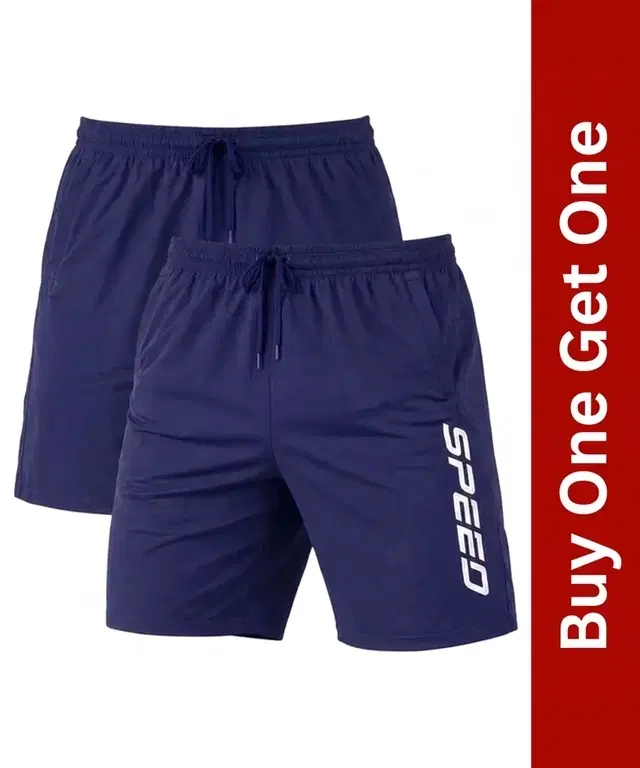 Polycotton Athletic Shorts for Men, Buy 1 Get 1, Blue, M