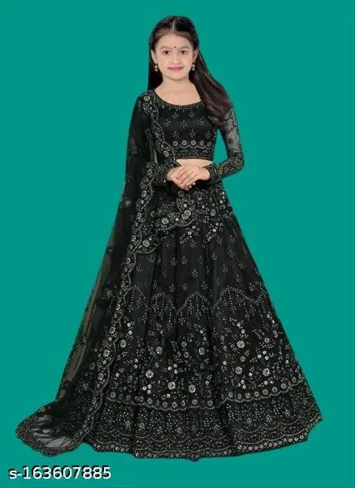 Embroidered Lehenga Choli for Women (Black, 10-11 Years)