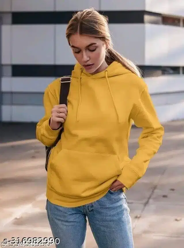 Full Sleeves Hooded Sweatshirt for Women (Yellow, S)