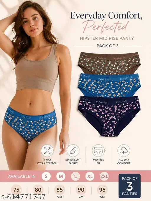 Pack of 3 Premium Four Way Lycra Hipster Briefs for Women (Multicolor, 28)