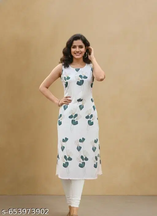 Teal Floral Printed Kurti for Women (White, S)