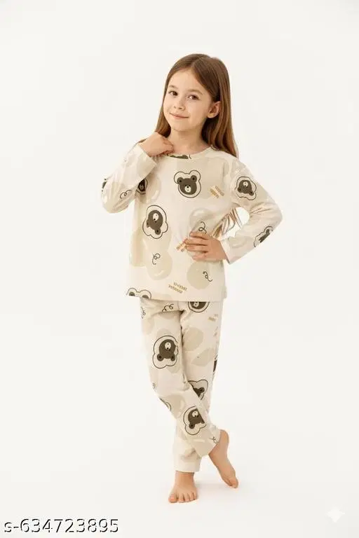Night Suit for Girls (White, 13-14 Years)