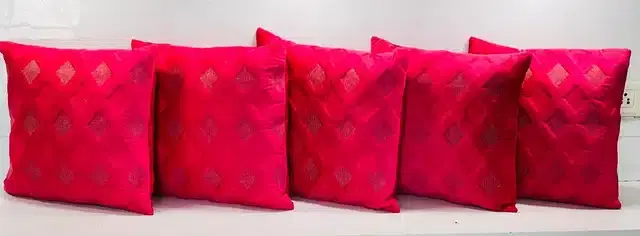 Polyester Cushion Covers Set, Pack of 5, Red, 16x16 Inches