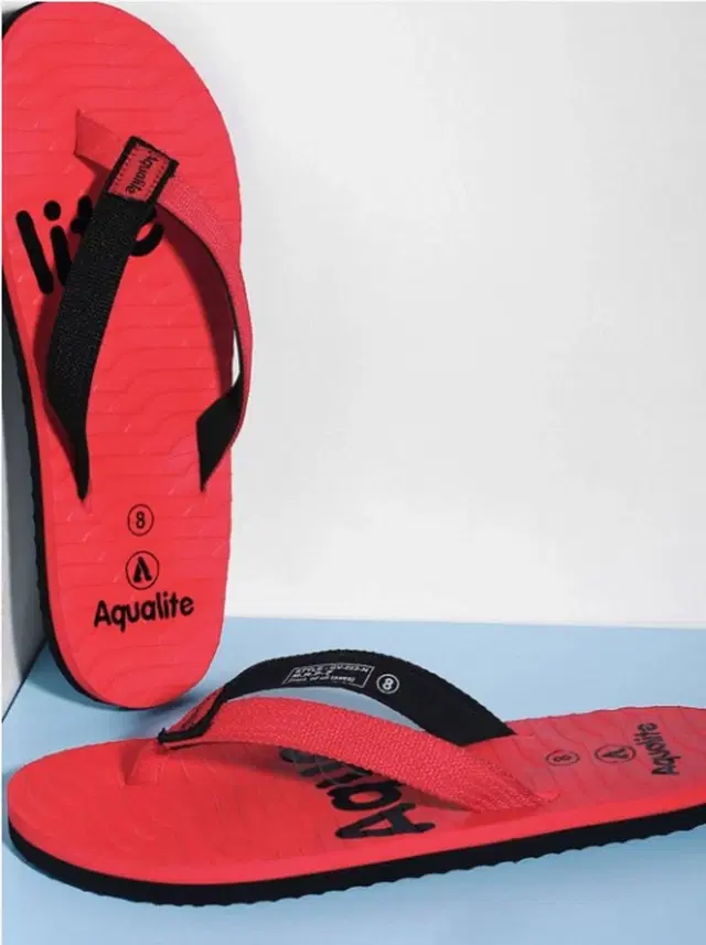 Aqualite Flip Flops for Men (Red, Black, 10 UK/India)