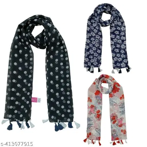 Poly Chiffon Printed Scarves for Women, Pack of 3 (Multicolor, 1.75 m)