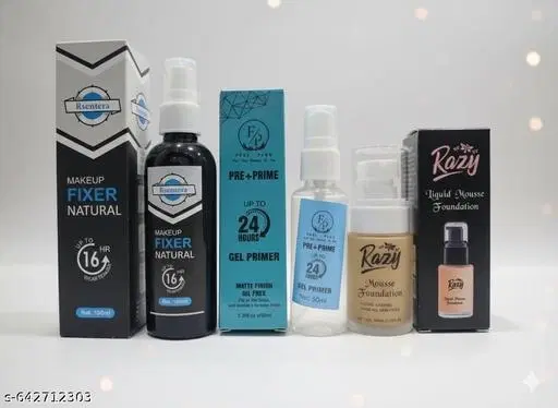 Ultimate Makeup Combo Kit | Matte Foundation, Compact Powder, Contour Stick, Primer & Setting Spray | Long-Lasting, Full Coverage, Natural Finish | Face Makeup Set for Women&Girls