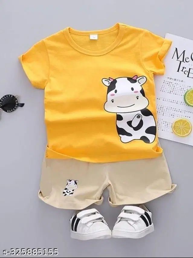 Cotton Clothing Set for Boys (Yellow & Beige, 2-3 Years)