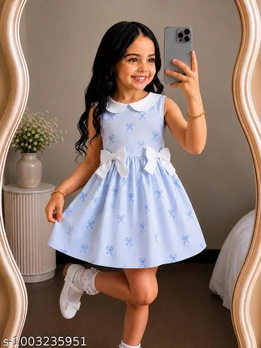 Cotton Frock for Girls (Aqua Blue, 6-9 Months)