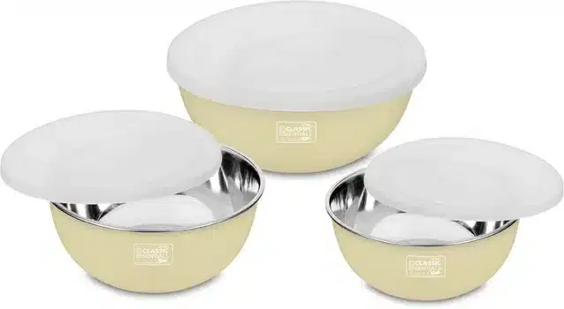 Stainless Steel Vegetable Bowl, Pack of 3, Cream